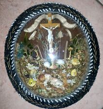 Reliquary 19th century domed glass 3 relics, child Jesus in wax...