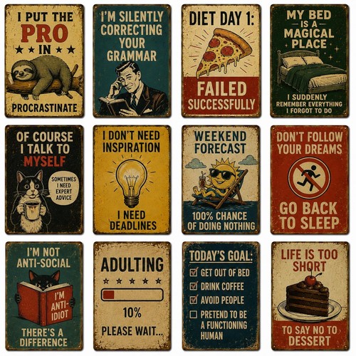 Funny sloth metal - sign, retro