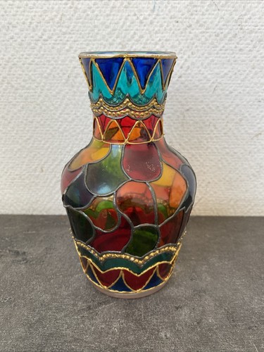 Ancien vase verre vitrail - ancien,
