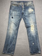 Dsquared2 Jeans Mens 48 Blue Distressed Ripped Patched Zipper Coin Pocket Italy