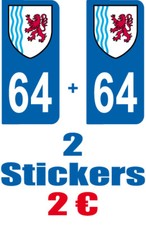 2-STICKERS-PLAQUE-AUTO-IMMATRICULATION-DEPARTEMENT-LOGO 64