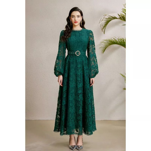 Longue robe vert foncé - longue,