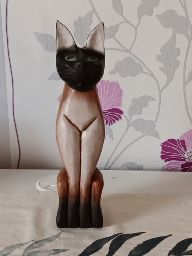 Ancien chat assis bois - chat,