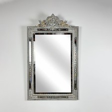 Large Venetian Swan Mirror, Ice, Murano 19th Century Beveled 133 x 80