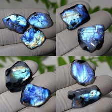 9 dalles de forme libre en pierre de lune arc-en-ciel - tranches flash bleues...