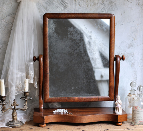 Antique foxed table mirror - antique,