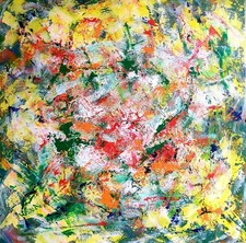 Because They Love Each Other - Abstract Art Green Yellow White Square Acrylic Painting