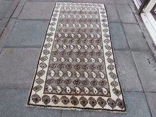 Vintage Traditionnel Main Fabriqué Oriental Laine Marron Gris Tapis 191x101cm