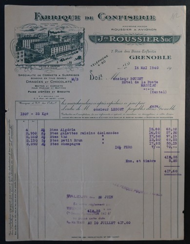 Facture 1940 grenoble - 1940,