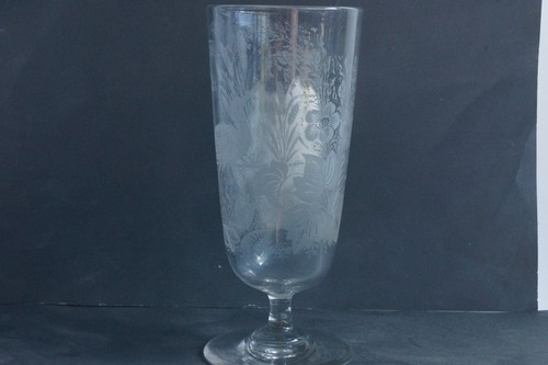 Ancien verre gravé - , héron