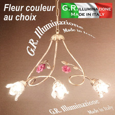 lustre classique ivoire or 3 lumière lampe suspension fleurs roses au choix ANNA
