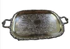 Grand plateau sur pied métal argenté Baroque