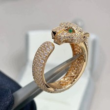 Sterling Silver PANTHERE Full DIAMONDS RING, Gold Color Ring with Original Box