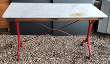 TABLE DE BISTROT JARDIN DESSUS MARBRE BLANC VEINE PIED FONTE 1.28 m  ART DECO