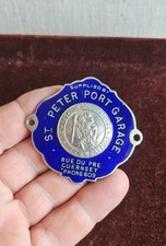 ENAMEL AUTOMOBILE CAR RADIATOR DEALER BADGE # ST CHRISTOPHER PETER PORT GUERNSEY