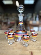 Service à liqueur vintage verre coloré – carafe + 6 verres – années 70