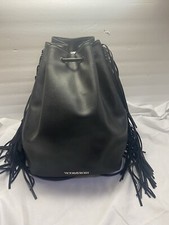 Victoria’s Secret Black Fringe Backpack Purse Cinch Bag Western Boho Biker Nice