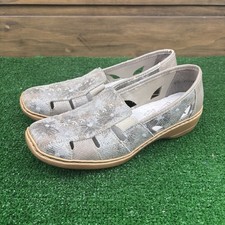 Rieker Anti-Stress Leather Slip-On Shoes Women’s Size 9 US Silver Beige Comfort