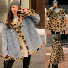 Femme Vestes Jean Double Faces Vêtement Manteaux Léopard Doublure Polaire