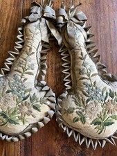 Two Silk Pin Spade Cushions & Embroidery Decor Flowers Sewing
