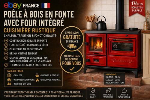Poêle bois fonte rouge - à,