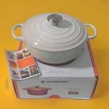 Le Creuset Signature Sauteuse Oven 3.5 Qt White Cast Iron W/ Box & Book