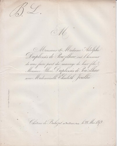 1879 faire part - mariage, albert