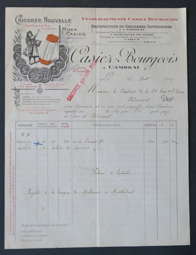 Facture 1909 chicoree casiez - facture,