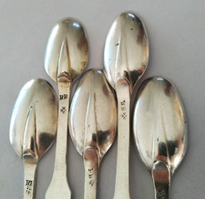 5 CUILLÈRES ARGENT MASSIF XVIIIe QUEUE DE RAT 18th sterling rat tail spoon 18e