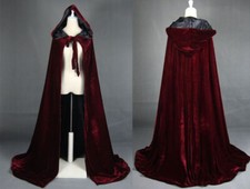 Hooded Velvet Halloween Cloak Cape Wizard Vampire Witch Wedding Wicca Medieval