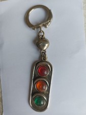 Porte-clés Original SHELL feux circulation tricolores métal ARGENT . VINTAGE