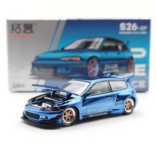 Pop Race 1/64 Honda Civic EG6 Pandem v1.5 – Blue Chrome – 2025 - Neuf