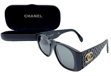 Auth CHANEL Matelasse Coco Mark Black Sunglasses 01450 94305 W/Case i090024