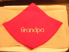 New Sferra Red Festival 20" x 20" Linen Dinner Napkin | Grandpa Embroidery Block
