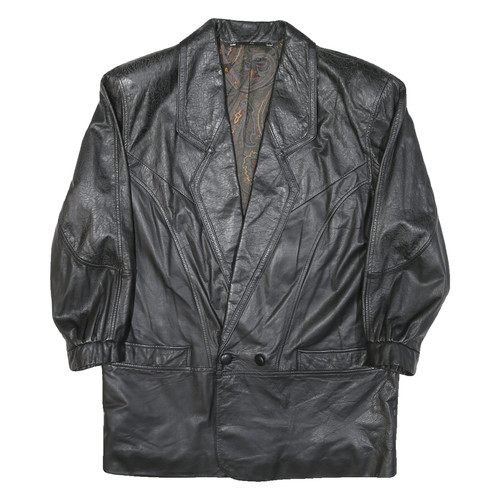 Hommes cuir noir bouton veste - cuir,