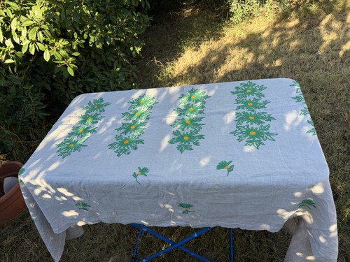 Nappe ancienne lin brodée