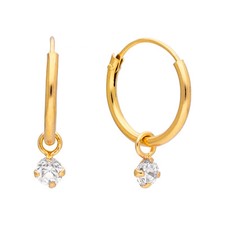 Boucles d'Oreilles Créoles 3mm en Argent Plaqué Or Jaune et Oxyde de Zirconium
