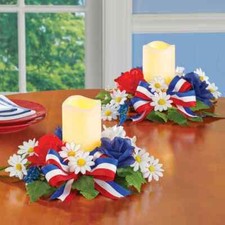 Set De 2 Patriotique Floral LED Éclairage Bougie 4th Juillet Table Centerpiece