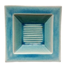 Jars France Tourron plat Carré en  Faïence Craquelée Bleu Vert Jade