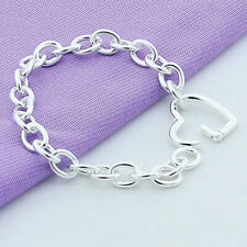 925 Sterling Silver Charm Heart Thick Chain Women Bracelet Fashion Jewelry