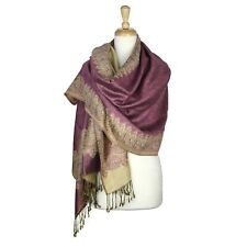 US-SELLER New Reversible Border Paisley Pashmina Scarf Shawl Wrap Elegant Colors