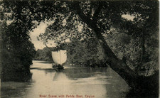 Ceylon - Sri Lanka - River Scene with Padda Boat - Vintage Postcard