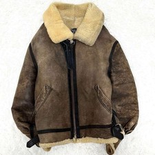 AVIREX Mouton Leather B3 Blouson Jacket Air Force Boa Size 44 Brown 116659K Auth