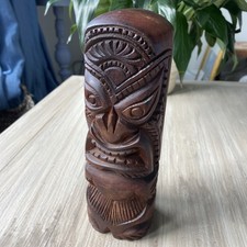 Signed TONGA 1998 Hand Carved Wood 7 1/2” Totem Pole Statue for Your Tiki Bar