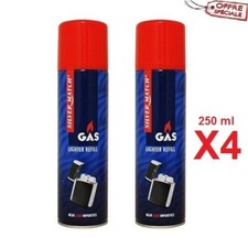 Recharge Gaz Butane 250ml Universelle pour briquet "Lot de 4 bouteilles" Promo !