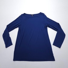 Eileen Fisher Long Sleeve Bateau Neck Tunic Top Size Large Viscose Blue‎ USA