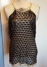 Pull tunique franges simili cuir T38/40 Neuf