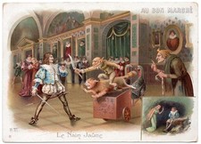 CHROMO "Au Bon Marché" = THE YELLOW DWARF 6 + turkeys, cat, sword and knife