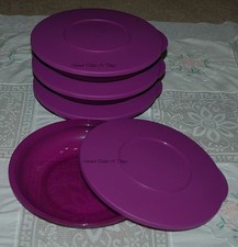 TUPPERWARE PURPLE ALOHA ALFRESCO IMPRESSIONS 1L DOUBLE PLATE BOWL -  SET OF FOUR