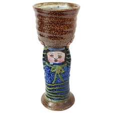JANE PEISER Art Pottery Goblet Female Figure Signed Salt Glaze 7.5" Tall